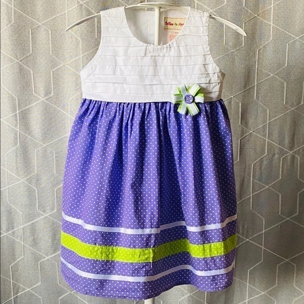 TOFFEE APPLE-adorable purple and white polka dot dress, girls sz 5